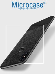 Microcase Xiaomi Mi A2 Lite - Redmi 6 Pro Fabrik Serisi Kumaş ve Deri Desen Kılıf - Siyah