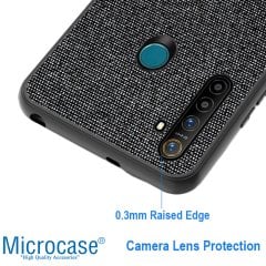 Microcase Realme 5 - 5i Fabrik Serisi Kumaş ve Deri Desen Kılıf - Siyah