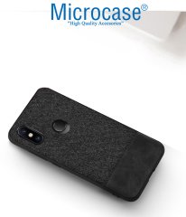 Microcase Xiaomi Mi A2 Lite - Redmi 6 Pro Fabrik Serisi Kumaş ve Deri Desen Kılıf - Siyah