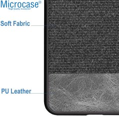 Microcase Realme 5 - 5i Fabrik Serisi Kumaş ve Deri Desen Kılıf - Siyah