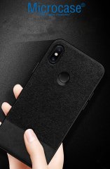 Microcase Xiaomi Mi A2 Lite - Redmi 6 Pro Fabrik Serisi Kumaş ve Deri Desen Kılıf - Siyah