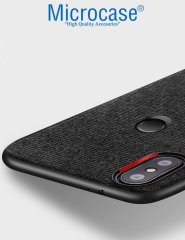 Microcase Xiaomi Mi A2 Lite - Redmi 6 Pro Fabrik Serisi Kumaş ve Deri Desen Kılıf - Siyah