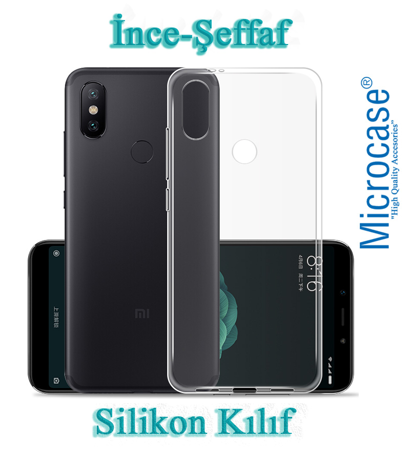 Xiaomi Mi A2-6X İnce 0.2 mm Soft Silikon Kılıf + Tempered Cam