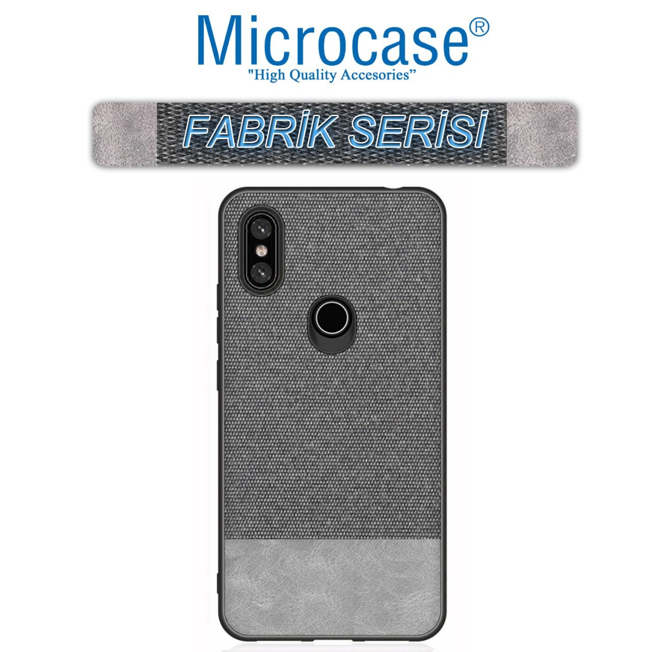 Microcase Xiaomi Mi A2 Lite - Redmi 6 Pro Fabrik Serisi Kumaş ve Deri Desen Kılıf - Gri