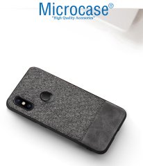 Microcase Xiaomi Mi A2 Lite - Redmi 6 Pro Fabrik Serisi Kumaş ve Deri Desen Kılıf - Gri