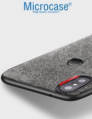 Microcase Xiaomi Mi A2 Lite - Redmi 6 Pro Fabrik Serisi Kumaş ve Deri Desen Kılıf - Gri