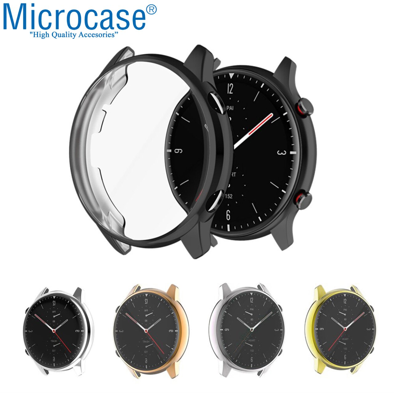 Microcase Amazfit GTR 2 47 mm - GTR 2e 47 mm Önü Kapalı Tasarım Yumuşak Silikon Kılıf (SEÇENEKLİ)