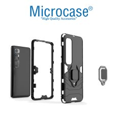 Microcase Xiaomi Mi 10 Ultra Batman Serisi Yüzük Standlı Armor Kılıf - Siyah