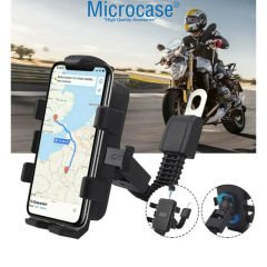 Microcase ZR661 360 Derece Döner Bisiklet Scooter Motor Aynadan Telefon Tutucu AL4574 Siyah