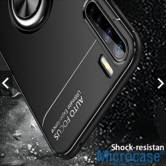 Microcase Oppo A91 Focus Serisi Yüzük Standlı Silikon Kılıf - Siyah