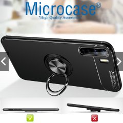 Microcase Oppo A91 Focus Serisi Yüzük Standlı Silikon Kılıf - Siyah