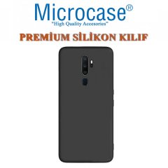 Microcase Oppo A5 2020 - A9 2020 Premium Matte Silikon Kılıf - Siyah + Tam Kaplayan Çerçeveli Cam
