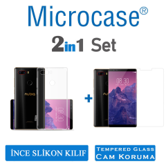 ZTE Nubia Z17s İnce 0.2 mm Soft Silikon Kılıf +Tempered Glass Cam