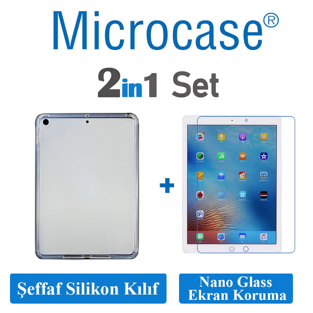 Microcase Apple iPad 9.7 2017 Tablet Silikon Tpu Kılıf+Nano Glass