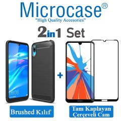 Huawei Y7 2019 - Y7 Prime 2019 Brushed Kılıf + Tam Kaplayan Cam