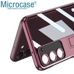 Microcase Samsung Galaxy S23 ile uyumlu Standlı Kristal Sert Plastik Kılıf - AL3564