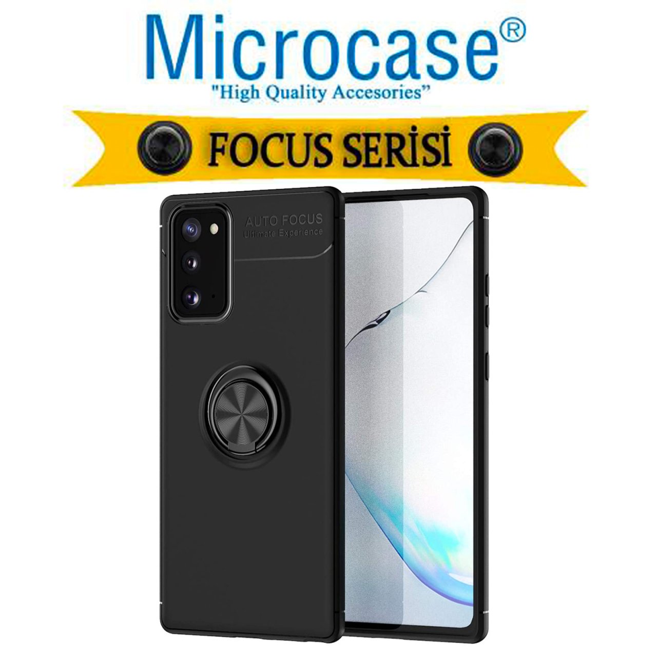 Microcase Samsung Galaxy Note 20 Focus Serisi Yüzük Standlı Silikon Kılıf - Siyah