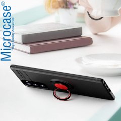 Microcase Samsung Galaxy Note 20 Ultra Focus Serisi Yüzük Standlı Silikon Kılıf - Siyah