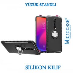 Microcase Xiaomi Redmi K20 Yüzük Standlı Armor Silikon Kılıf + Tempered Glass Cam Koruma (SEÇENEKLİ)