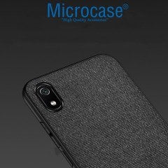 Microcase Xiaomi Redmi 7A Fabrik Serisi Kumaş ve Deri Desen Kılıf - Siyah