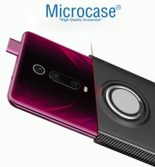 Microcase Xiaomi Redmi K20 Yüzük Standlı Armor Silikon Kılıf + Tempered Glass Cam Koruma (SEÇENEKLİ)