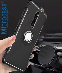 Microcase Xiaomi Redmi K20 Yüzük Standlı Armor Silikon Kılıf + Tempered Glass Cam Koruma (SEÇENEKLİ)