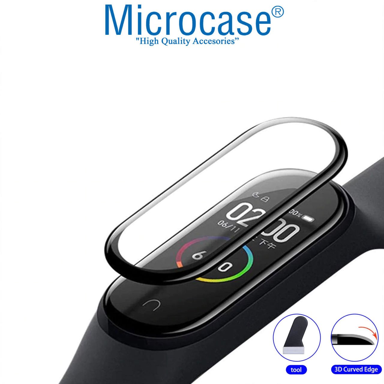Microcase Xiaomi Mi Band 6 Tam Kaplayan Kavisli 3D Ekran Koruyucu Pet Film - Siyah
