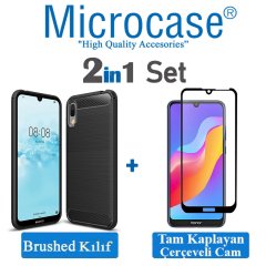 Huawei Honor Play 8A Brushed Kılıf + Tam Kaplayan Çerçeveli Cam