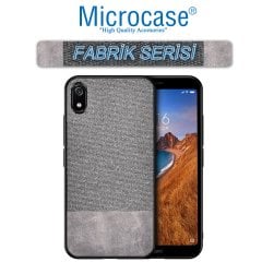 Microcase Xiaomi Redmi 7A Fabrik Serisi Kumaş ve Deri Desen Kılıf - Gri