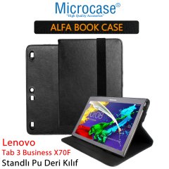 Microcase Lenovo Tab 3 10.1 Business X70F Alfa Book Case PU Deri Standlı Kılıf - Siyah