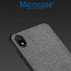 Microcase Xiaomi Redmi 7A Fabrik Serisi Kumaş ve Deri Desen Kılıf - Gri