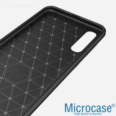 Microcase Samsung Galaxy A50s Brushed Carbon Fiber Silikon Kılıf Siyah + Tam Kaplayan Çerçeveli Cam