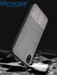 Microcase Xiaomi Redmi 7A Fabrik Serisi Kumaş ve Deri Desen Kılıf - Gri