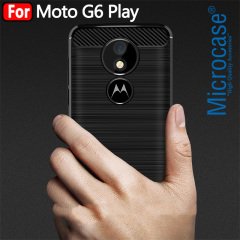 Motorola Moto G6 Play Brushed Carbon Fiber Silikon TPU Kılıf +Cam