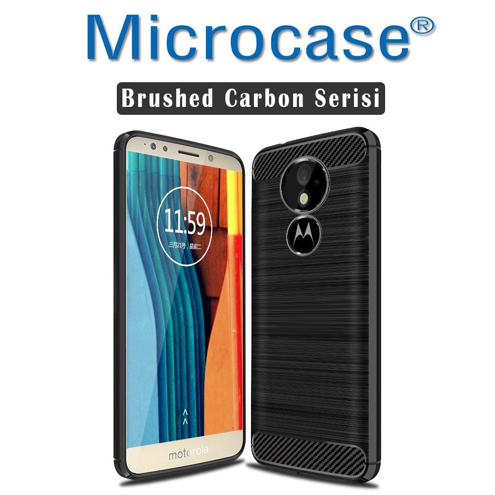 Motorola Moto G6 Play Brushed Carbon Fiber Silikon TPU Kılıf +Cam