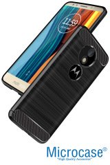Motorola Moto G6 Play Brushed Carbon Fiber Silikon TPU Kılıf +Cam
