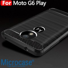 Motorola Moto G6 Play Brushed Carbon Fiber Silikon TPU Kılıf +Cam