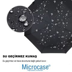Microcase Unisex Tam Otomatik İçi Yaylı 8 Telli Rüzgar Korumalı Rüzgarda Kırılmayan Su Geçirmez Dayanıklı Şemsiye AL4662