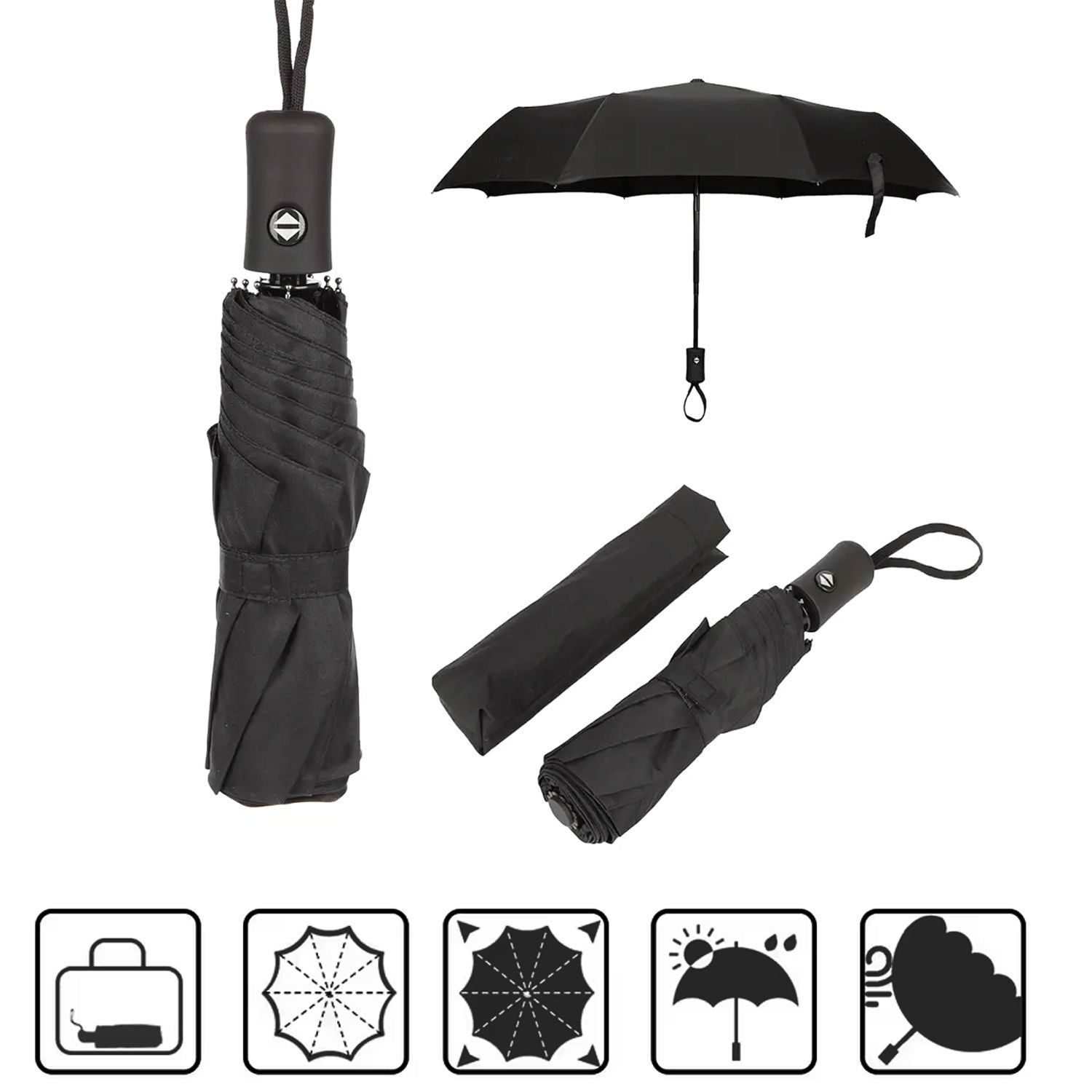 Microcase Unisex Tam Otomatik İçi Yaylı 8 Telli Rüzgar Korumalı Rüzgarda Kırılmayan Su Geçirmez Dayanıklı Şemsiye AL4662