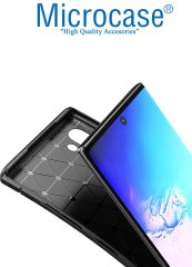 Microcase Samsung Galaxy Note 10 Maxy Serisi Carbon Fiber Silikon Kılıf - Siyah