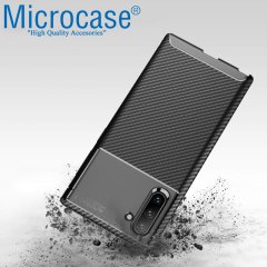 Microcase Samsung Galaxy Note 10 Maxy Serisi Carbon Fiber Silikon Kılıf - Siyah