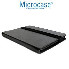 Microcase Samsung Galaxy Tab A6 10.1 SM-T580 T580 T585 T587 Alfa Book Case PU Deri Kılıf - Siyah + Tempered Glass Cam Koruma