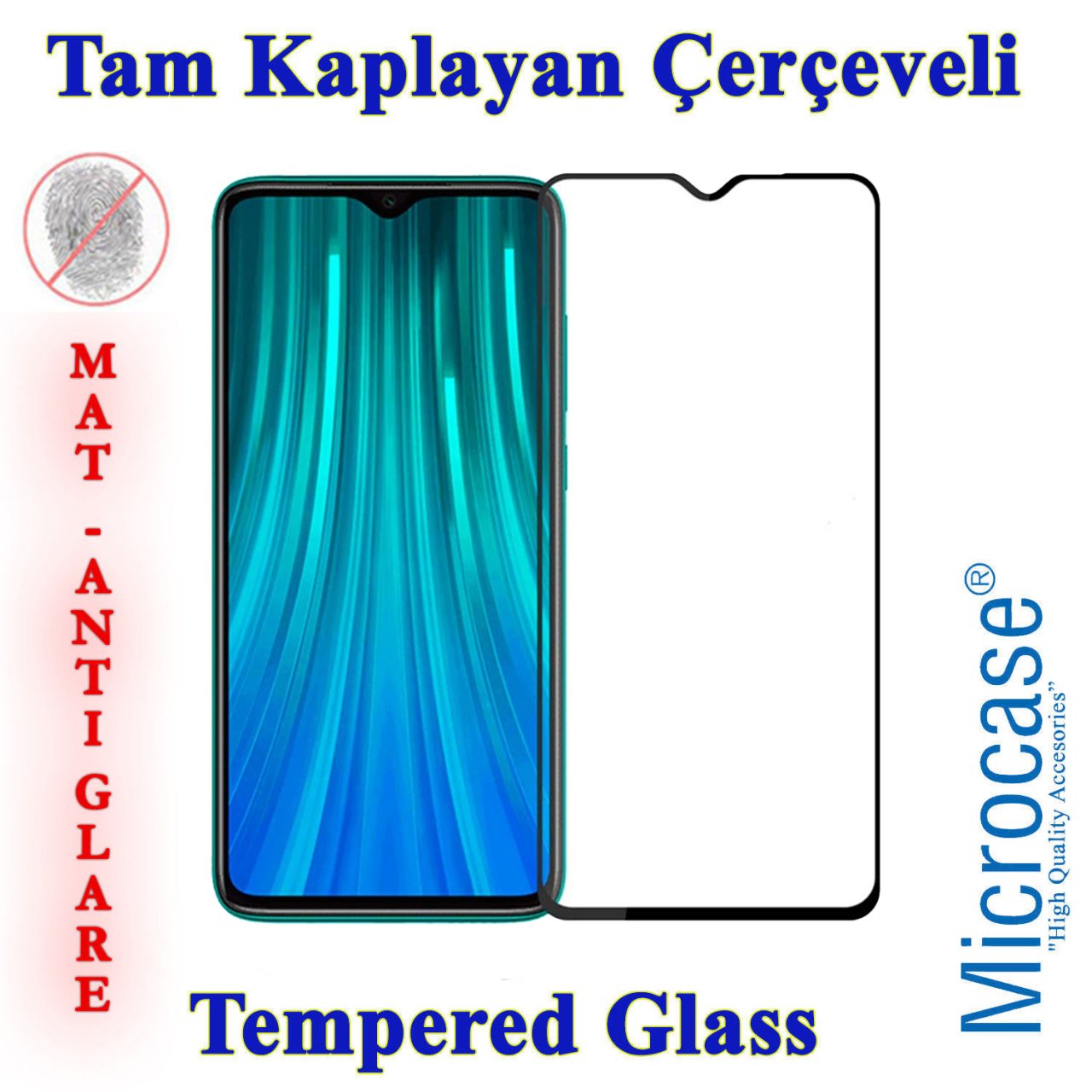 Microcase Xiaomi Redmi 9 Tam Kaplayan Çerçeveli Tempered Ekran Koruyucu - Mat Siyah