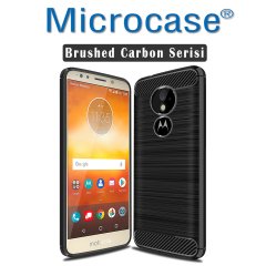 Motorola Moto E5 Brushed Carbon Fiber Silikon TPU Kılıf +Tempered