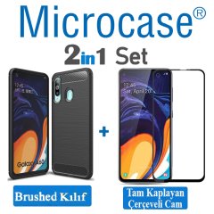 Samsung Galaxy A60 Brushed Kılıf + Tam Kaplayan Çerçeveli Cam