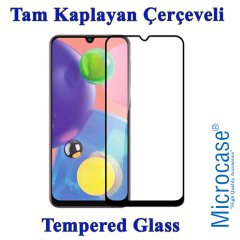 Microcase Samsung Galaxy A70s Brushed Carbon Fiber Silikon Kılıf Siyah + Tam Kaplayan Çerçeveli Cam