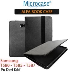 Microcase Samsung Galaxy Tab A6 10.1 SM-T580 T580 T585 T587 Alfa Book Case PU Deri Kılıf - Siyah + Nano Esnek Ekran Koruma Filmi