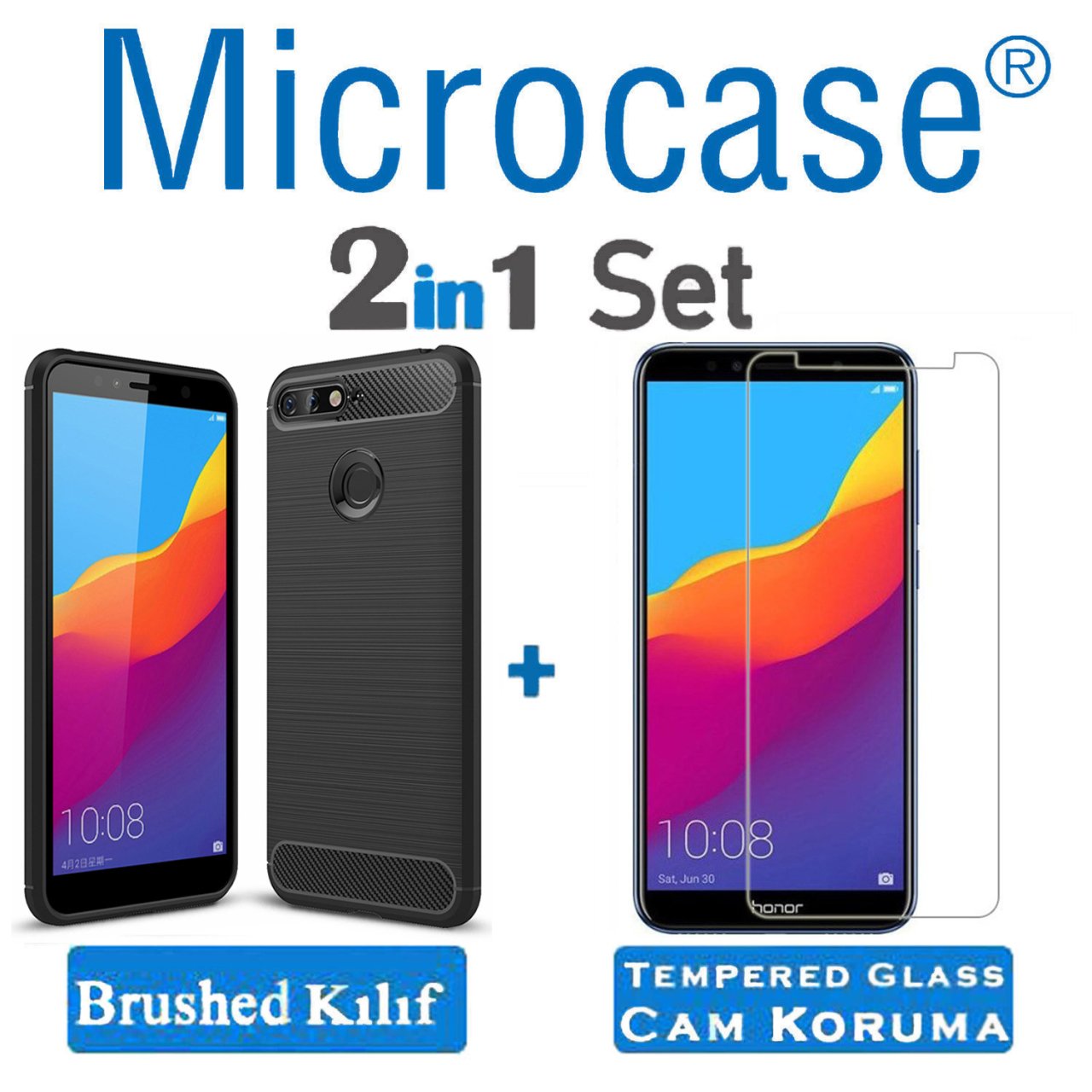 Microcase Huawei Y6 2018 Brushed Carbon Fiber Silikon Kılıf + CAM