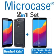 Microcase Huawei Y6 2018 Brushed Carbon Fiber Silikon Kılıf + CAM