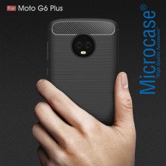 Motorola Moto G6 Plus Brushed Carbon Fiber Silikon TPU Kılıf +Cam